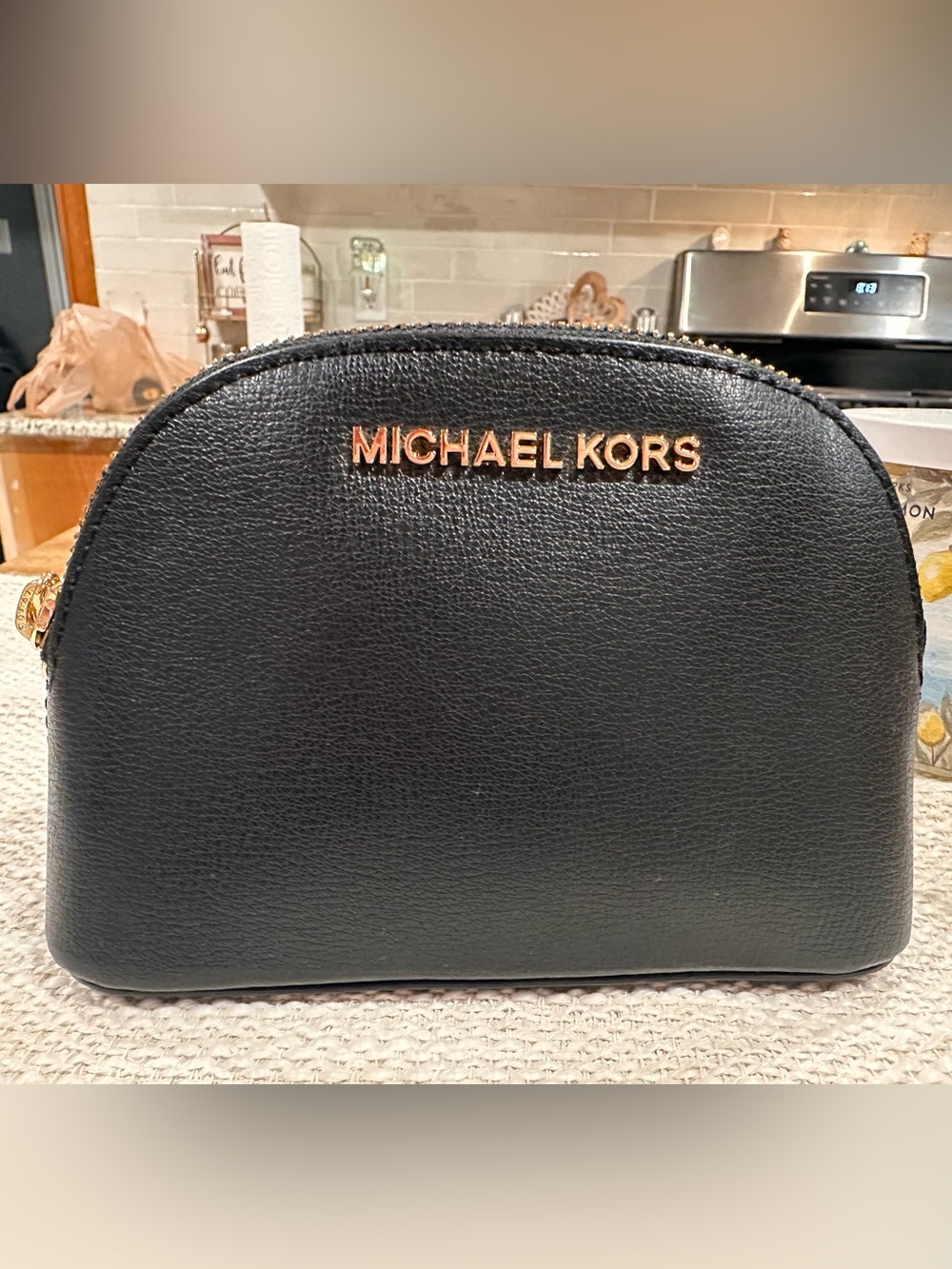 Michael Kors Black Leather Case with Gold Logo